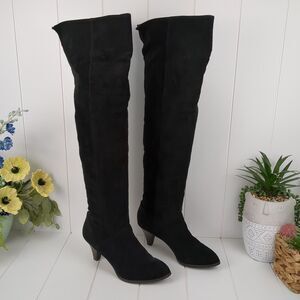 Over the Knee Black Faux Suede Heeled Boots Size 7.5 Olsenboye Camden